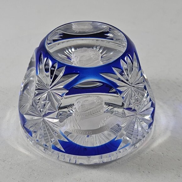 Cristal d’Albret 1967 Christopher Columbus Sulphide Paperweight Faceted Blue - Picture 2 of 8